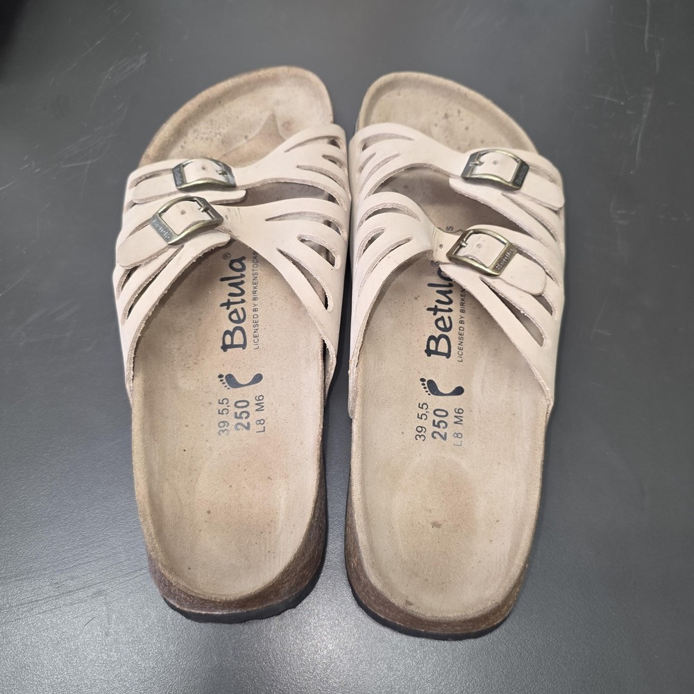 Birkenstocks Betula Sandals Women 8 Beige Leather Slide Buckle Comfort - Picture 4 of 11